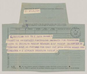 telegram to Picasso interest by art collector to purchase Guernica to give on permanent loan to the Brooklyn Museum, NY