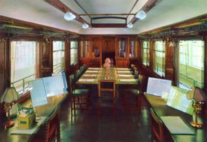 Interior of Marshal Foch's railway carriage where the Armistice to end WWI was signed. 