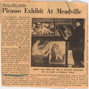 Newspaper clipping 'Picasso Exhibit at Meadville', 1952 - 0162282