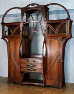 Art Nouveau Sideboard, part of a dining room ensemble, 1897-1899, walnut, copper and green enamel