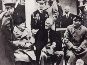Seconda guerra mondiale. Yalta. Febbraio 1945, nella foto Churchill, Roosevelt, Stalin