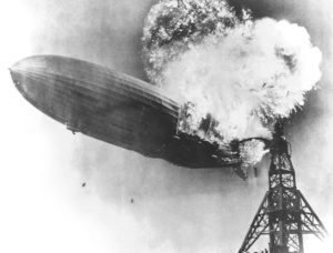 Hindenburg crash. The LZ 129 Hindenburg airship bursting into flames on the 6th May 1937 - SP08132