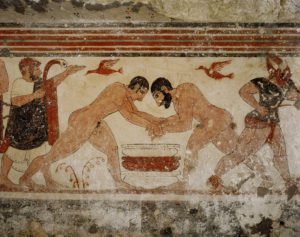 Etruscan art, Wrestlers, Tomb of the Auguries - Tarquinia Italy