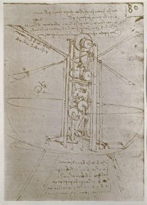 Leonardo da Vinci Ms. B 2037 f. 80r.: Grande modello della macchina volante con l'uomo eretto Institut de France (Bibliotheque) - Parigi Francia