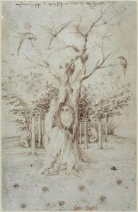 Bosch Hieronymus, Il campo ha occhi, la foresta ha orecchie, 1500 ca. Penna e inchiostro marrone su carta , Kupferstichkabinett - Staatliche Museen zu Berlin