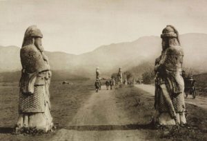 Some statues of giant warriors dating back to the Ming dynasty, on the great road between Nanjing and Hangzhou, China, 1933. -BA60921