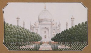 The Taj from the Garden '. Album containing pencil drawings and watercolors by various artists, including Sir Charles D'Oyly. British Library, Londra