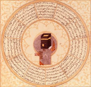 The Ka'Ba in Mecca, miniature from an Arab manuscript, 13th century.. Bibliotheque Nationale, Parigi, Francia