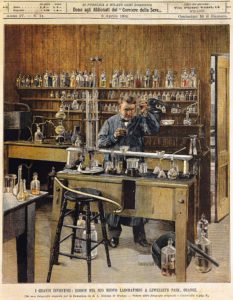 The American inventor Thomas Ava Edison (1847-1931) in his new laboratory at Lewellein Park. Illustration by Achille Beltrame (1871-1945), La Domenica del Corriere, 1902.
