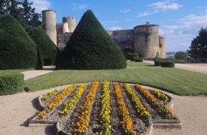 Ravel Castle, 12th century. The gardens, designed by the French architect Andr Le Notre, 17th century. Ravel castle gardens, Auvergne - Puy-de-Dome France