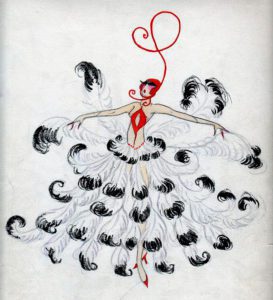 Costumi di Dolly Tree per L'Autruche Noire al Blanc da Folies Sur Folies alle Folies Bergere, Parigi, 1922. Mary Evans Picture Library, Londra, Gran Bretagna