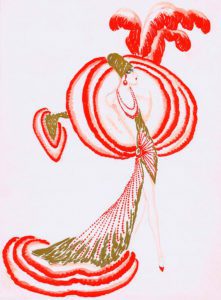Costume design by Jose de Zamora for a showgirl in red and gold, 1920s for an unknown Paris music hall. - E202558