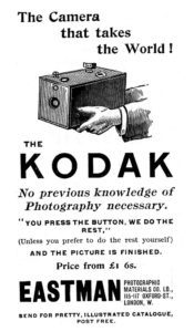 Pubblicità per fotocamere Kodak, 1893. Science Archive - Oxford Gran Bretagna