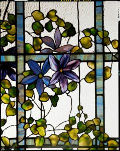 American School, (20th century). Detail of a 'Clematis' leaded glass three-sectioned skylight by Tiffany Studios for the Harbel Manor, Akron, Ohio, circa 1915 - PC28476