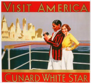 Visita l'America, Cunard White Star. Anonimo. Litografia a colori, 1937 circa. Christie's Images Limited