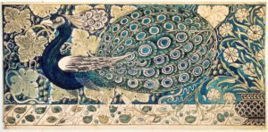 William De Morgan, Design per un pannello di piastrelle con pavone, viti, vasi e fiori. Inghilterra, XIX secolo Victoria & Albert Museum – Londra Gran Bretagna