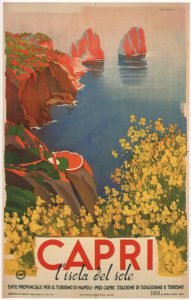 Litografia a colori di Capri di Giusppe Riccobaldi Del Bava