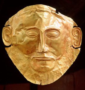 Arte micenea, Maschera d'oro detta di Agamennone, prov. Tomba V di Micene, Museo Archeologico Nazionale, Atene Grecia