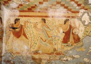 Arte etrusca Offerente e musicanti Tomba dei Leopardi – Tarquinia Italia