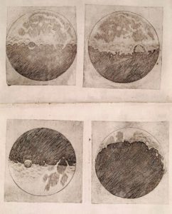 Galilei, Galileo Galilean manuscript 55 c. 8 r., 9 r.: moon Biblioteca Nazionale Centrale (National Library) - Florence Italy