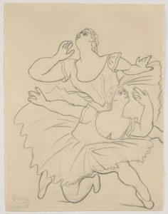 Disegno su carta con matita di due ballerine di Pablo Picasso