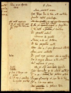 Manoscritto della poesia 'A Silvia' di Giacomo Leopardi Biblioteca Nazionale Vittorio Emanuele III - Napoli Italia
