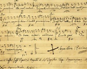 Gioacchino Rossini (1792-1868), autograph page of the "Barber of Seville". International Museum and Music Library of Bologna - Bologna Italy