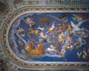 De Vecchi, Giovanni Raffaellino da Reggio Hall of the globeView of the ceiling with constellations and signs of the zodiac. Particular.Palazzo Farnese - Caprarola Italy
