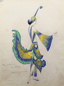 Watecolour and pencil of a thirties dancer in etnic costume