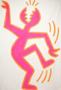 Acrilico su tela ,personaggio astratto in rosa in posa di danza