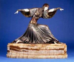 Statuetta in bronzo e avorio su base di marmo di danzatrice anni Venti