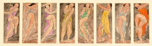 Serie di otto acquarelli della danzatrice Isadora Duncan