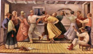 Mural Study, women and men dancing indoor a country dance. Smithsonian American Art Museum, Washington DC, USA