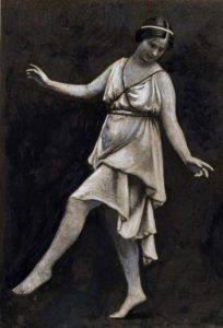 Foto in bianco e nero di Isadora Duncan che danza