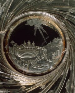 Giovanni Bernardi, Goldsmith's art, Italy, 16th century. Rock crystal dish with gold mount and engraved scenes of Noah's Ark and gadrooning - DA54267