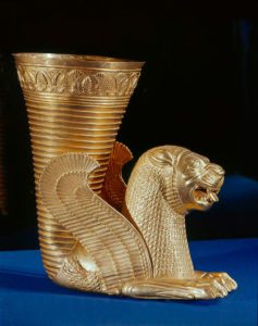 Gold rhyton with lion's body - persian sixth c. BC