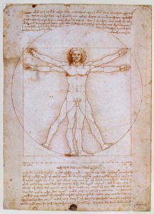 Schema delle proporzioni del corpo umano o l'Uomo di Vitruvio, ca. 1490. Accademia, Venezia