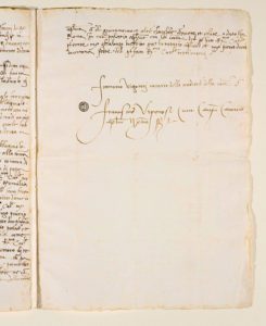 Contratto per la tomba di Giulio II scritto dal notaio Francesco Vigorosi il 6.5.1513.- pag. 3.- Archivio Buonarroti