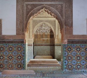 Hall of the three niches, Saadian tombs, Medina, Marrakech, Morocco, 1578-1603. tomb of Saadi princes. Mosaics