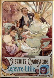 Alphonse Mucha, Art nouveau: pubblicità per i biscotti Champagne di produzione Lu. 1897