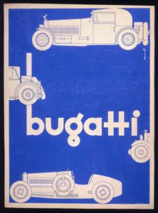 Design pubblicitario per Bugatti. Illustrazione di Ernst Dryden, 1927 - E096008