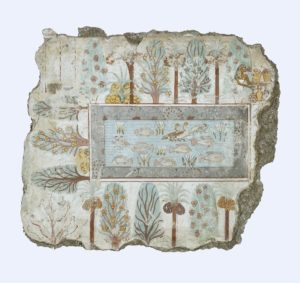 Arte egizia, Una piscina in giardino: frammento di pittura murale dalla tomba di Nebamun. Tebe, EgittoXVIII dinastia, intorno al 1350 a.C.