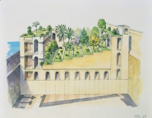 Ipotesi di ricostruzione dei giardini pensili nel Palazzo Meridionale di Babilonia (attuale Irak).