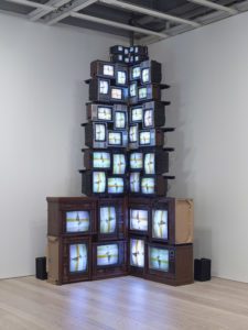 Nam June Paik, V-yramid. 1982. Video installation, color, sound, with forty television sets. Whitney Museum of American Art, New York