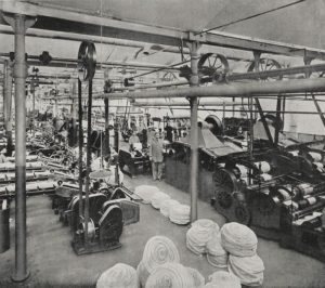 Interior of a textile factory, Italy, from L'Illustrazione Italiana, Year XLIV, No 46, November 18, 1917.