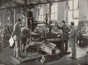 Il laboratorio di montaggio all'Ecole d'arts et metiers di Angers, Francia, illustrazione tratta dalla rivista L'Illustration, Journal Universel, anno LV, n 2850, 9 ottobre 1897. - BA55718