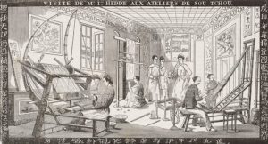 Un laboratorio per la tessitura della seta, Cina, illustrazione tratta da L'Illustration, Journal Universel, n 298, 11 novembre 1848.