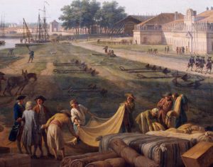 Sale of cotton fabrics, detail from the port of Rochefort, 1762, by Claude-Joseph Vernet