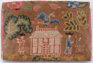 American School, (18th century). A fine and rare pictorial needlework single pocketbook. Probably from Rhode Island, third quarter 18th century.