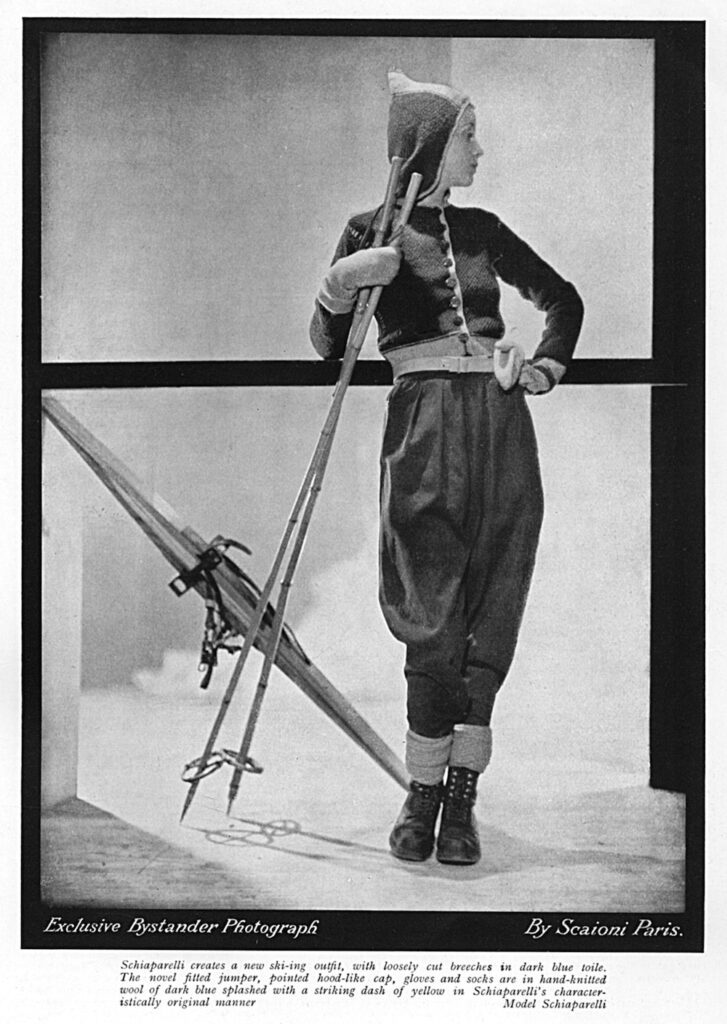 Stampa pubblicitaria del Completo da sci Schiaparelli, 1929